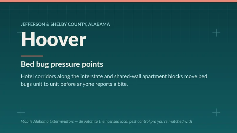 Hoover, AL bed bug pressure panel covering interstate hotel corridors and shared-wall apartment blocks