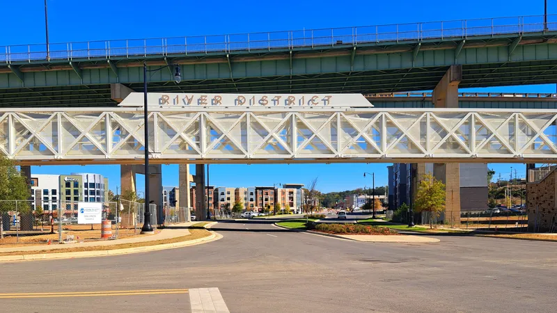 River District entrance in downtown Tuscaloosa, AL, near the student apartment blocks where bed bugs move fastest