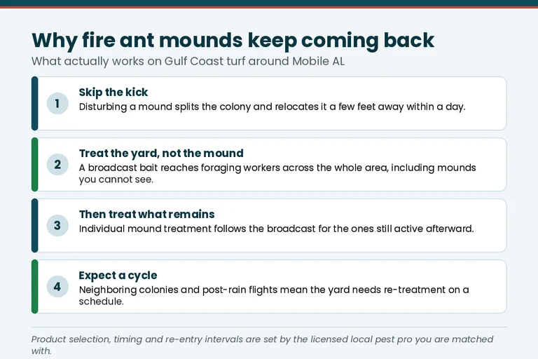 Fire ant mound treatment steps relevant to new-construction lawns in Madison, AL