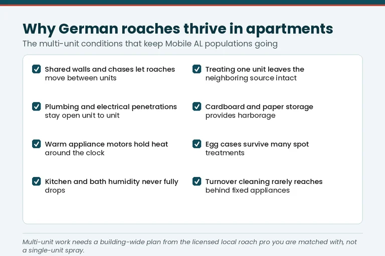 German roach apartment conditions checklist for a roach exterminator call in Madison, AL