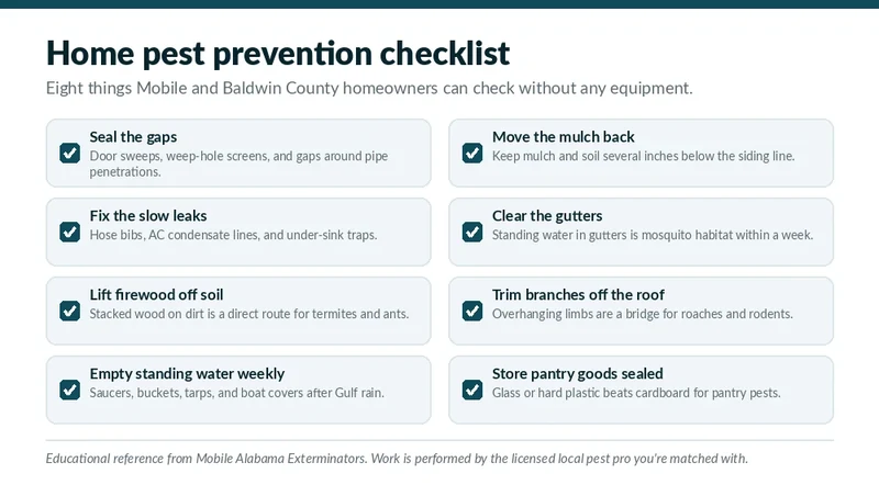 Home pest prevention checklist for a Hampton Cove, Huntsville master-planned home