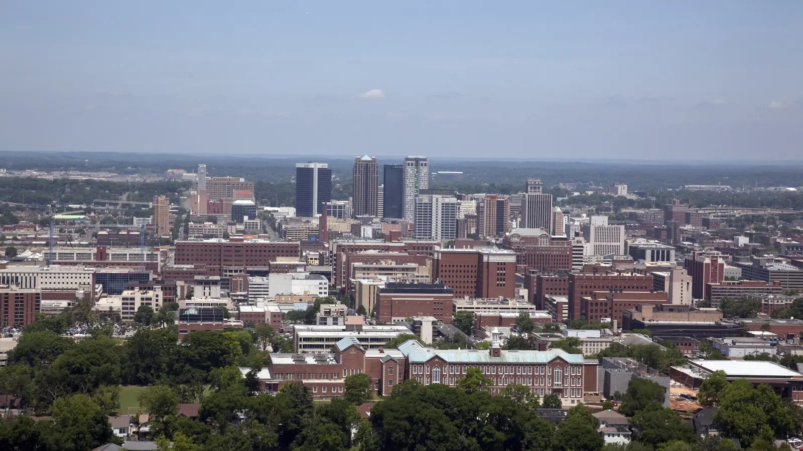 Birmingham, AL skyline seen from Red Mountain, the metro a licensed local exterminator covers for termite and roach calls