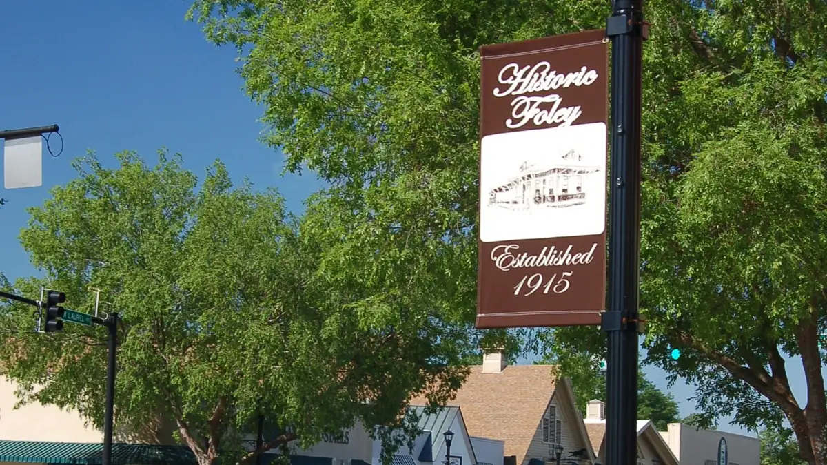 Downtown Foley, Alabama, in south Baldwin County served by the licensed local pest control pro you're matched with