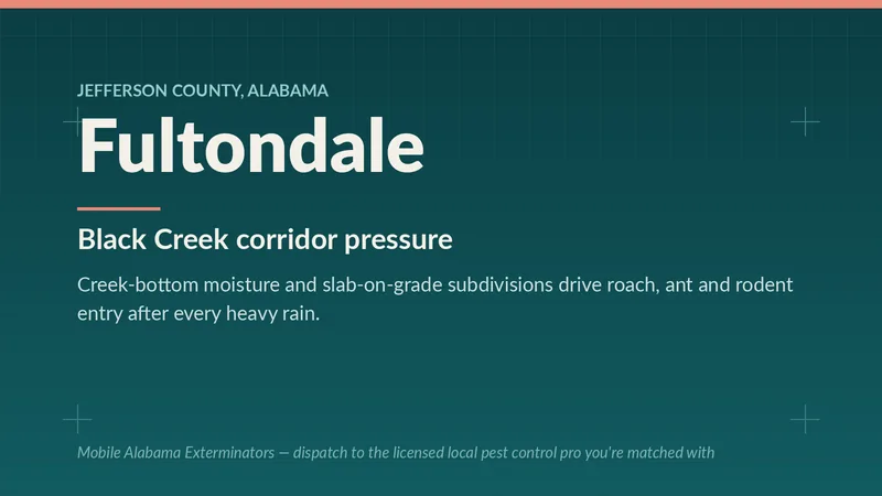 Fultondale, AL pest pressure panel for the Black Creek corridor in Jefferson County