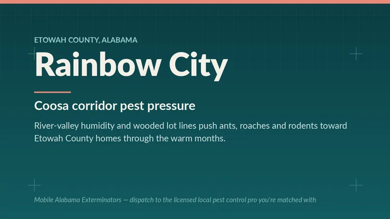 Rainbow City, AL pest pressure panel for the Coosa River corridor in Etowah County