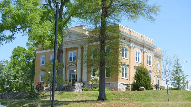 Neoclassical city hall in Sheffield, AL, in the Shoals river corridor this pest control line covers
