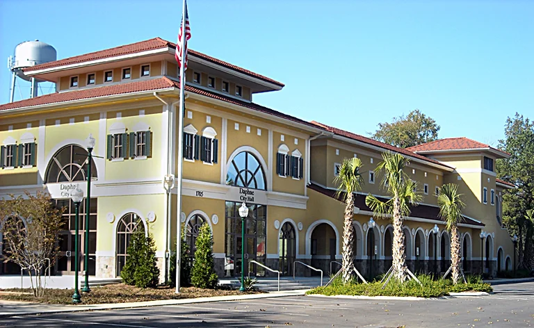 Eastern Shore civic building in Daphne, Alabama, just south of Spanish Fort — the Baldwin County bayfront corridor served from the Causeway east