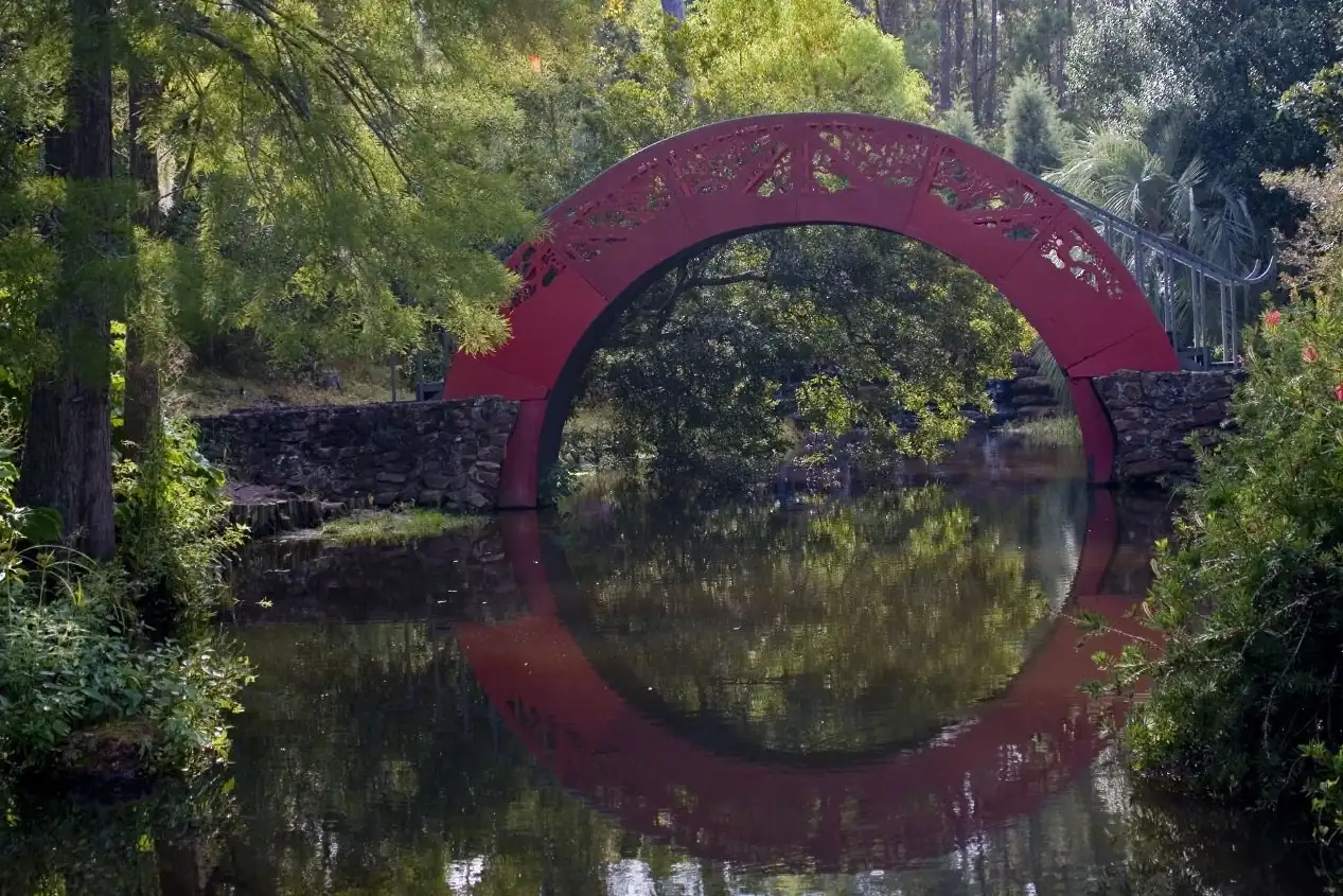 Arched bridge over the water at Bellingrath Gardens near Theodore, Alabama