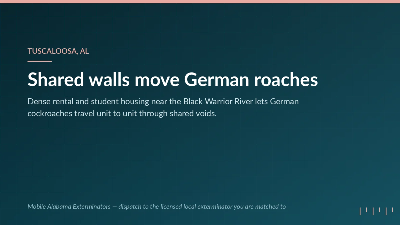 Mobile Alabama Exterminators panel on pest pressure in Tuscaloosa, AL: dense rental housing letting German cockroaches move between units