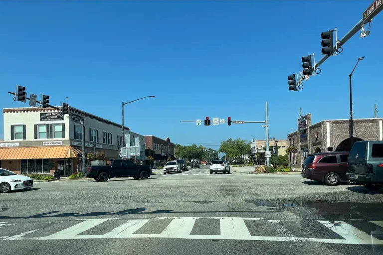 Downtown Foley, Alabama — the older commercial blocks where pest pressure concentrates